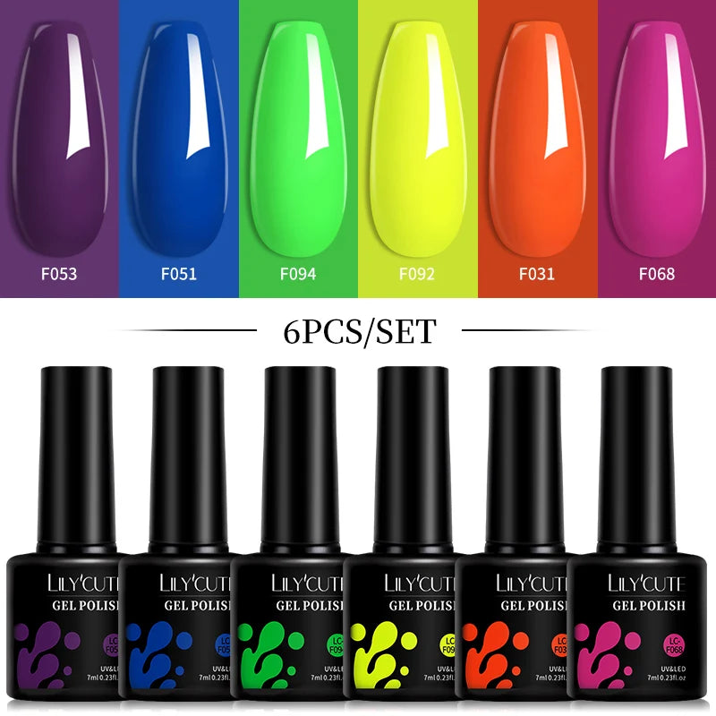 LILYCUTE 6Pcs/Set 7ML Gel DIY Nail Polish