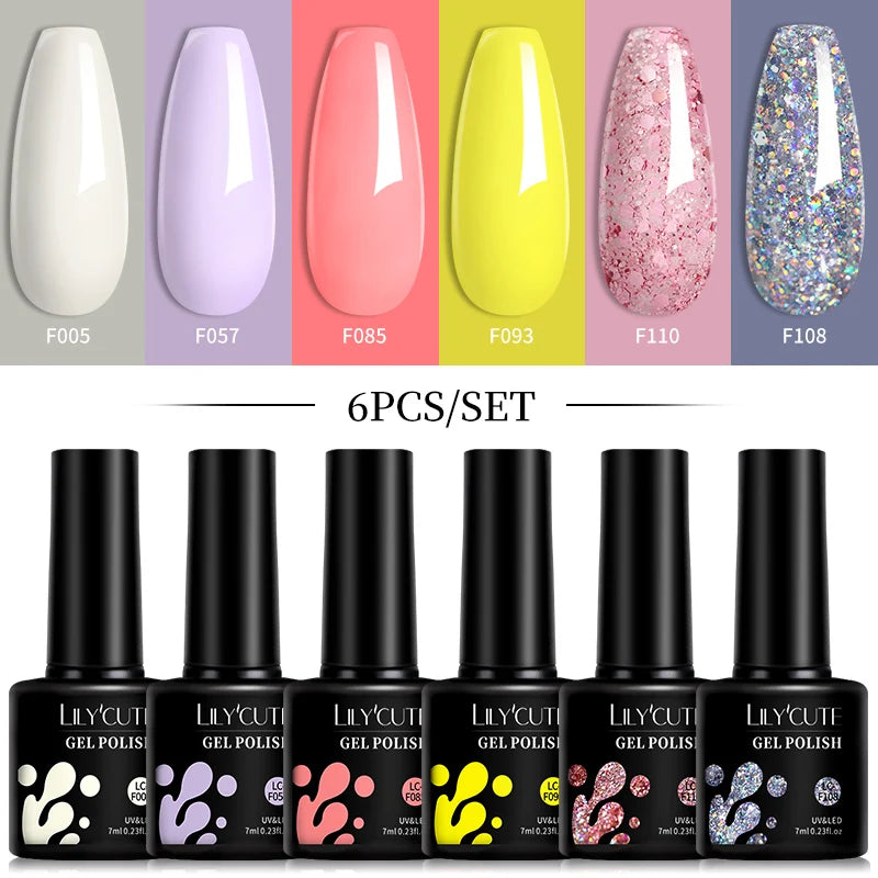LILYCUTE 6Pcs/Set 7ML Gel DIY Nail Polish