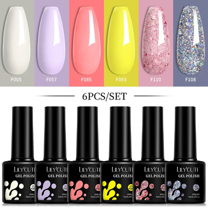 LILYCUTE 6Pcs/Set 7ML Gel DIY Nail Polish