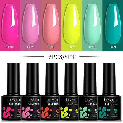 LILYCUTE 6Pcs/Set 7ML Gel DIY Nail Polish