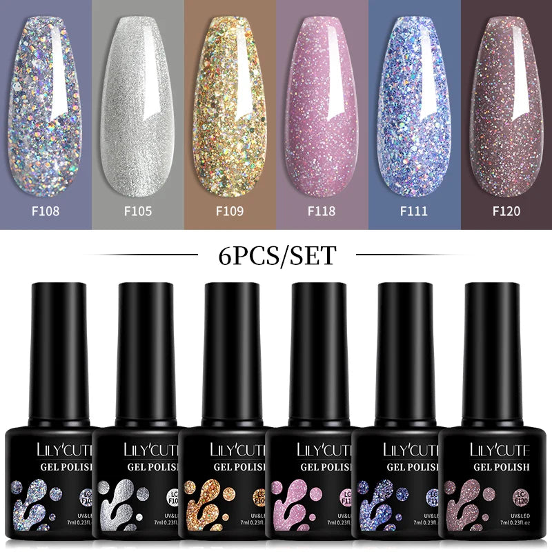 LILYCUTE 6Pcs/Set 7ML Gel DIY Nail Polish