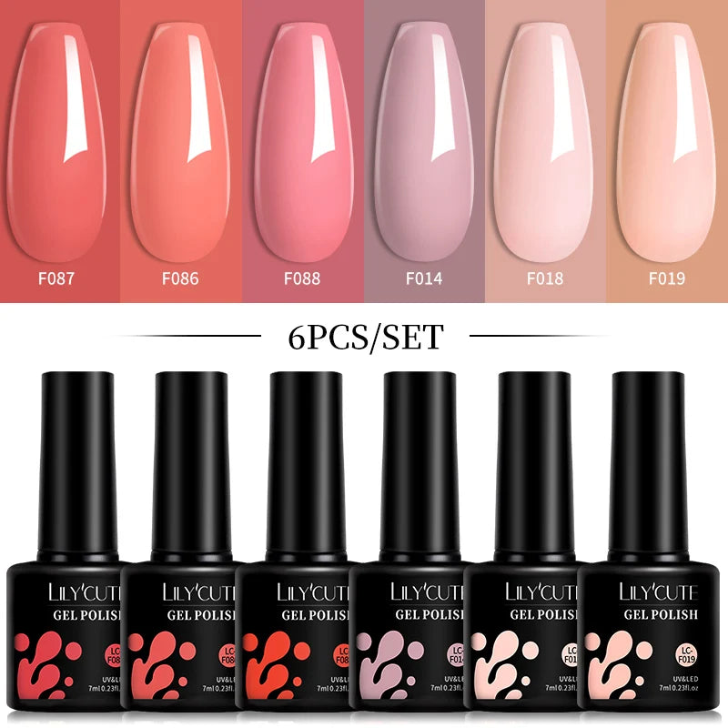 LILYCUTE 6Pcs/Set 7ML Gel DIY Nail Polish