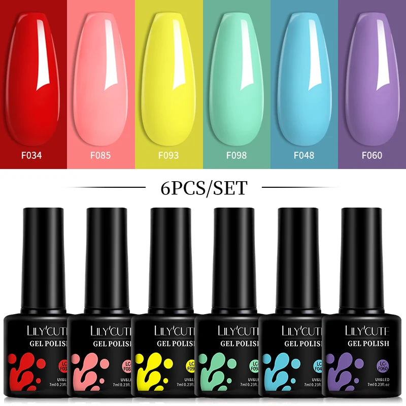 LILYCUTE 6Pcs/Set 7ML Gel DIY Nail Polish