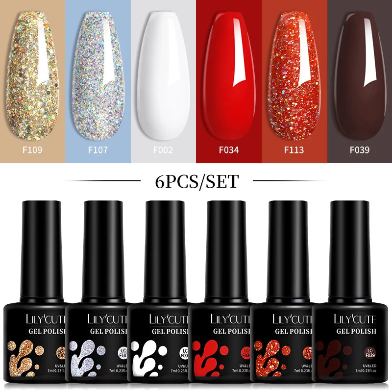 LILYCUTE 6Pcs/Set 7ML Gel DIY Nail Polish