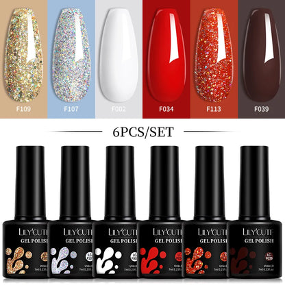LILYCUTE 6Pcs/Set 7ML Gel DIY Nail Polish