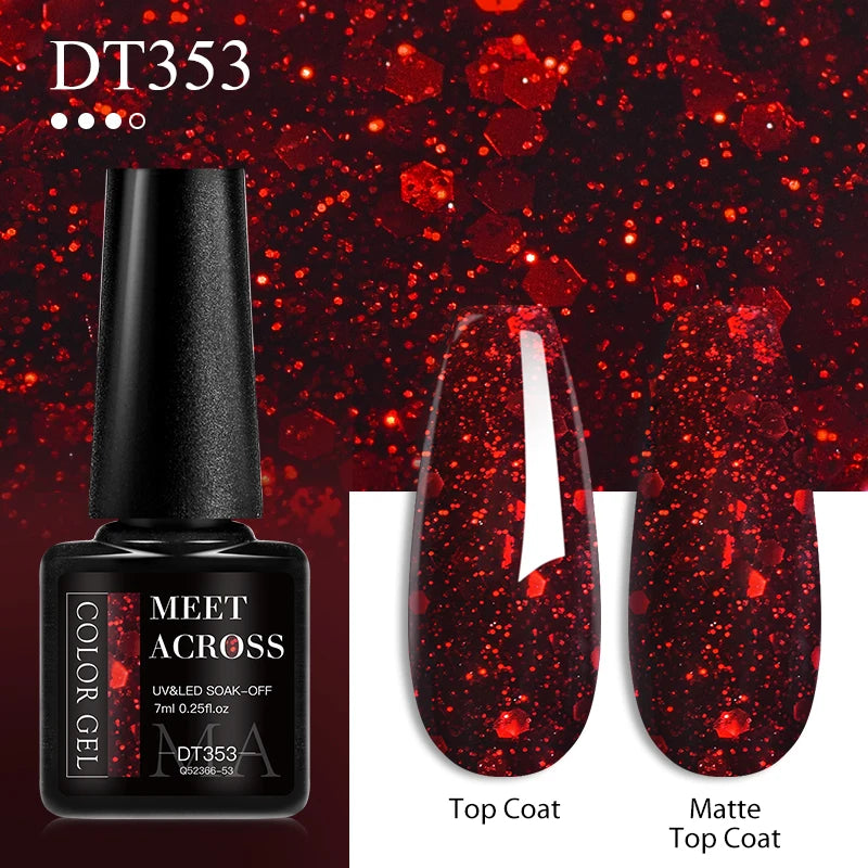 MEET ACROSS 7ml Red Gel Nail Polish Crystal