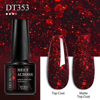 MEET ACROSS 7ml Red Gel Nail Polish Crystal
