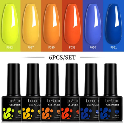 LILYCUTE 6Pcs/Set 7ML Gel DIY Nail Polish