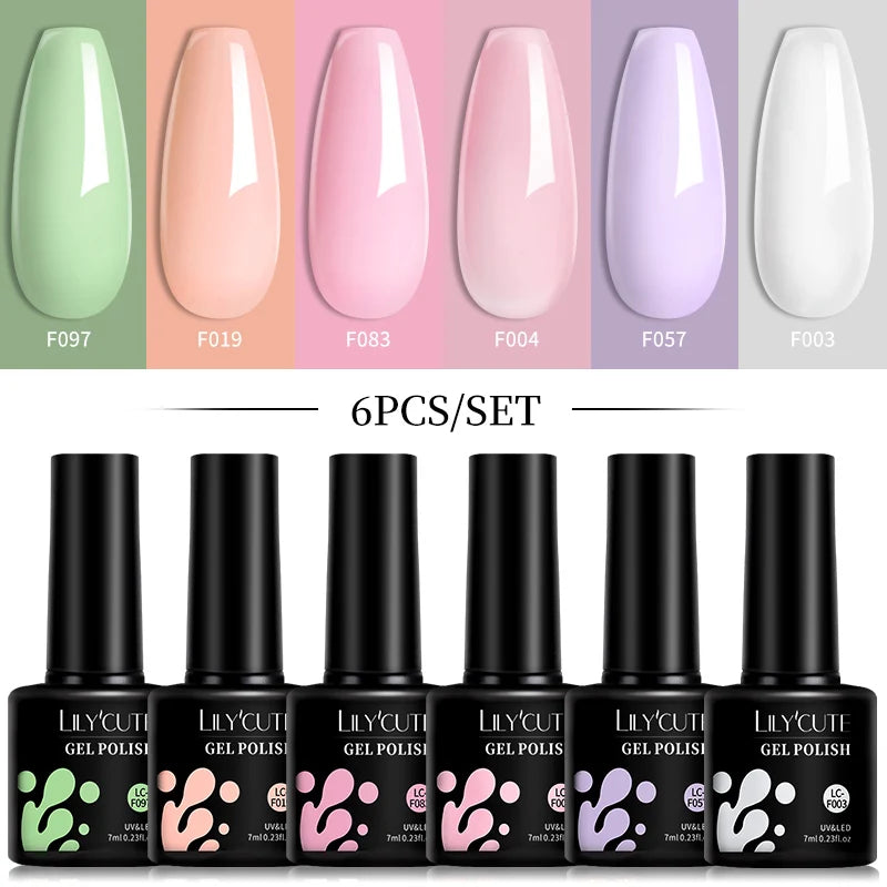 LILYCUTE 6Pcs/Set 7ML Gel DIY Nail Polish