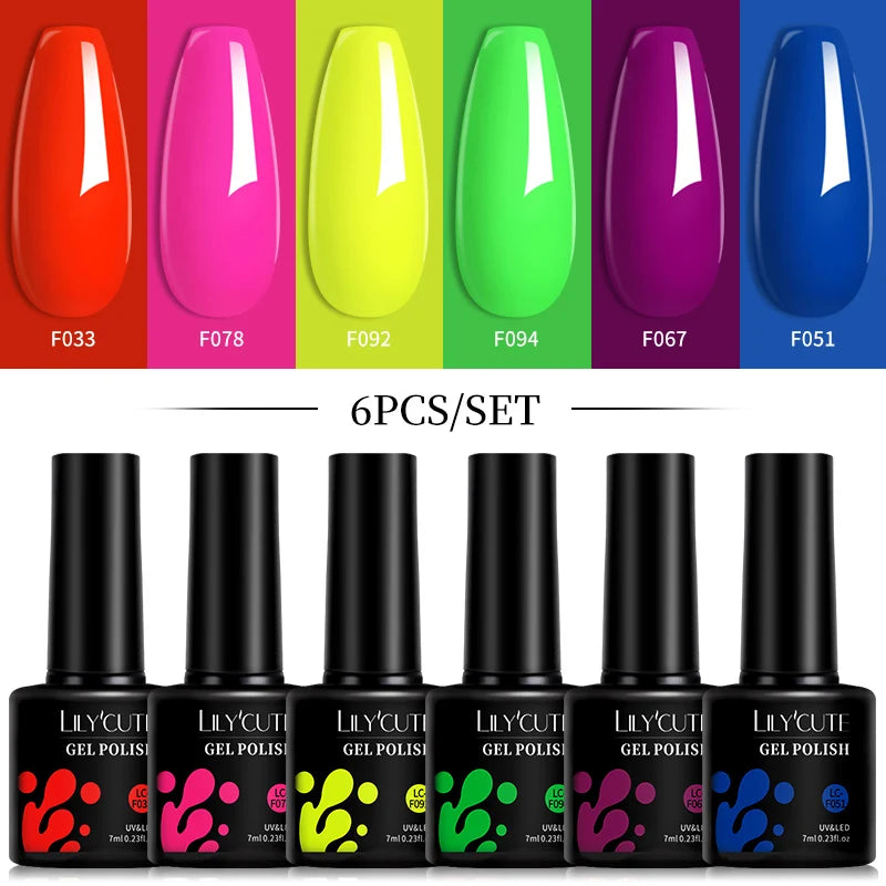 LILYCUTE 6Pcs/Set 7ML Gel DIY Nail Polish