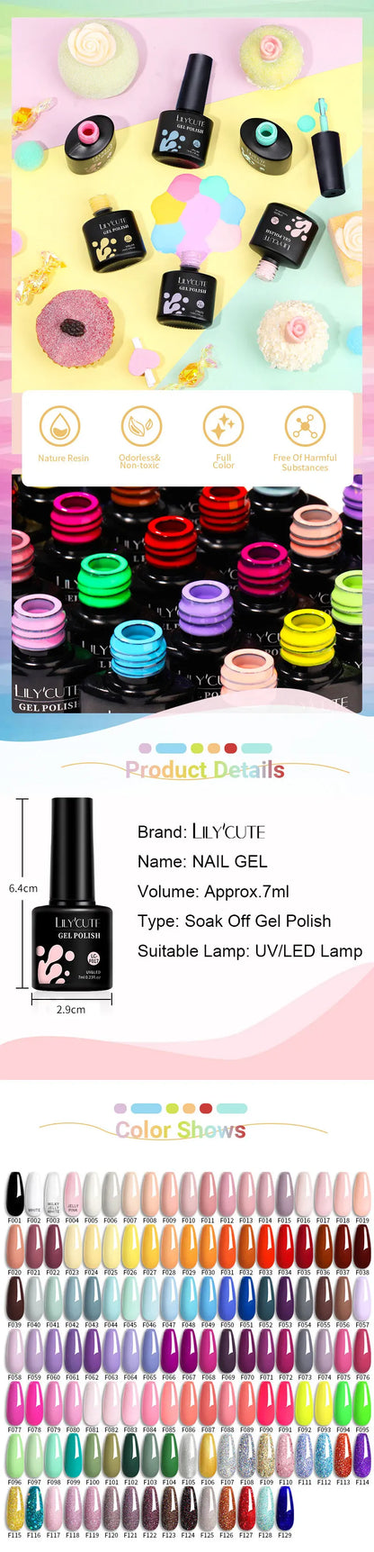 LILYCUTE 6Pcs/Set 7ML Gel DIY Nail Polish