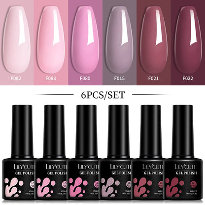 LILYCUTE 6Pcs/Set 7ML Gel DIY Nail Polish