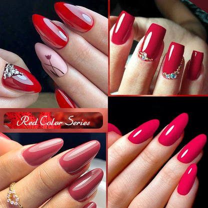 MEET ACROSS 7ml Red Gel Nail Polish Crystal