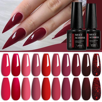 MEET ACROSS 7ml Red Gel Nail Polish Crystal
