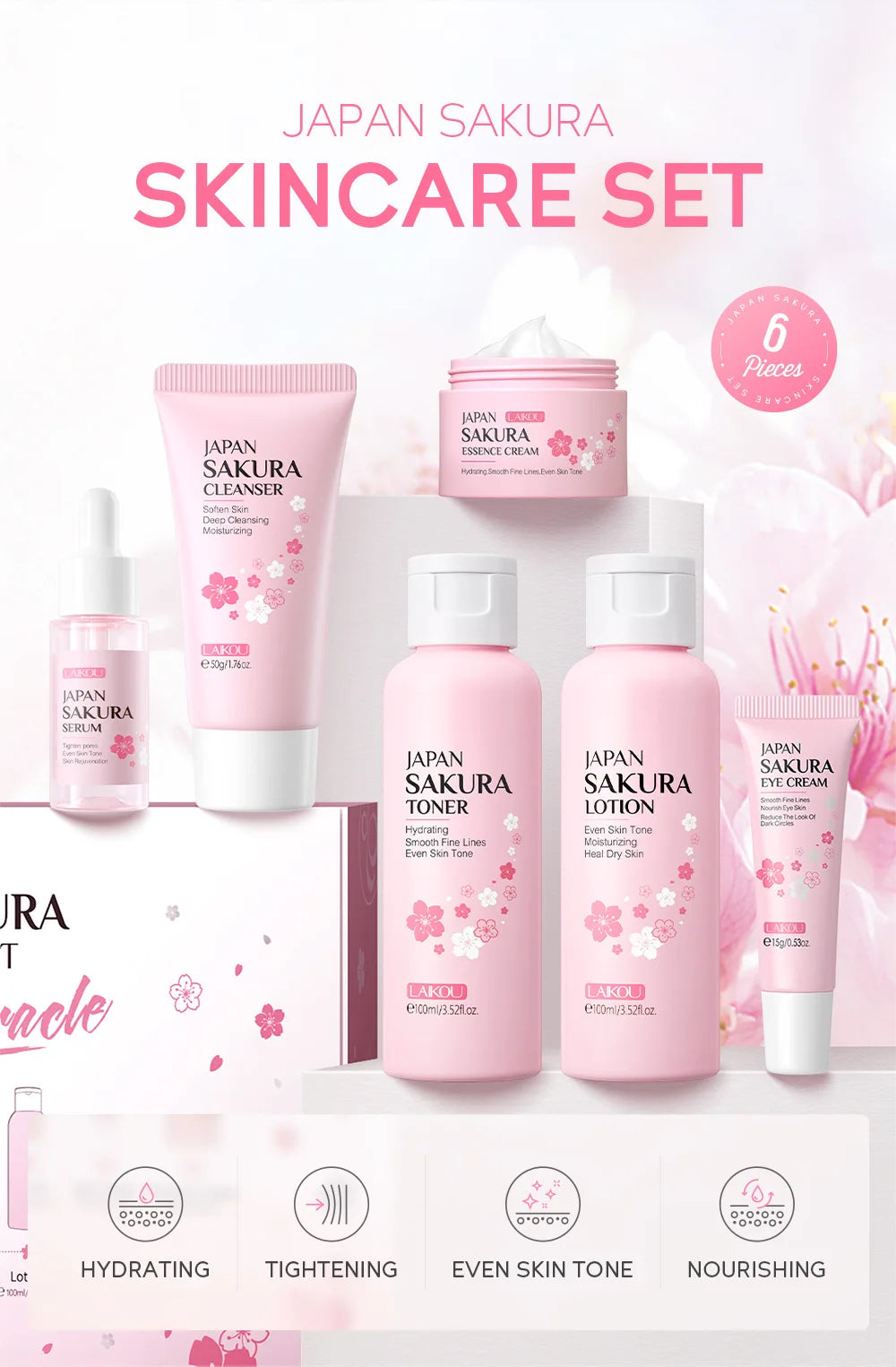 Laikou 6pcs/set Sakura Skin Care Set
