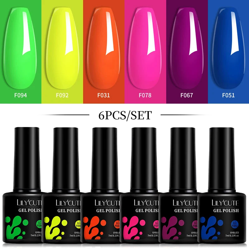 LILYCUTE 6Pcs/Set 7ML Gel DIY Nail Polish