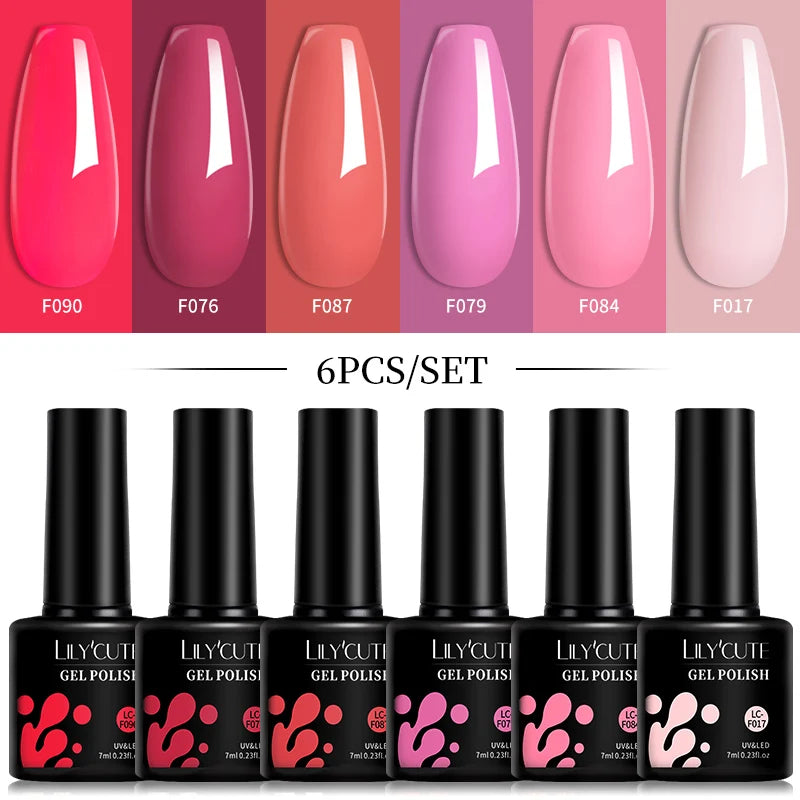 LILYCUTE 6Pcs/Set 7ML Gel DIY Nail Polish